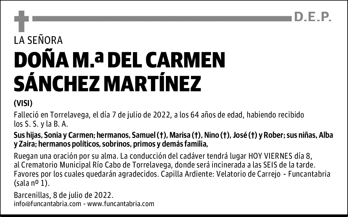 DOÑA Mª DEL CARMEN SÁNCHEZ MARTÍNEZ