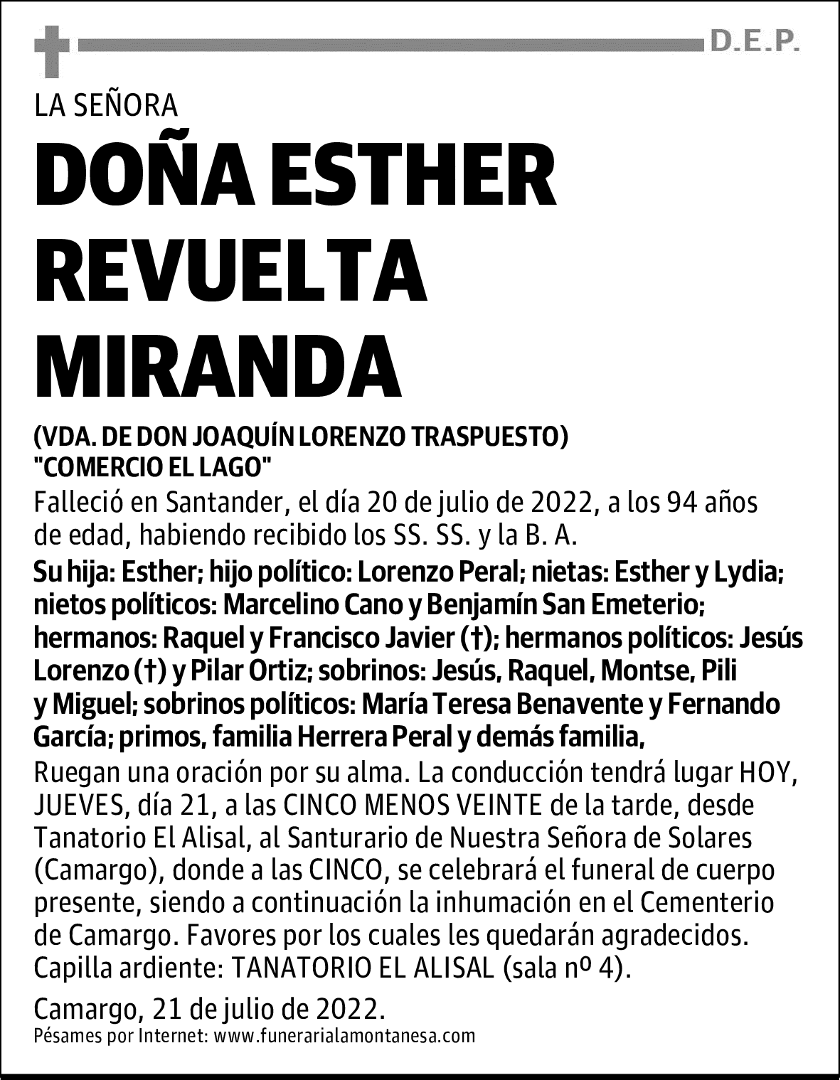 DOÑA ESTHER REVUELTA MIRANDA