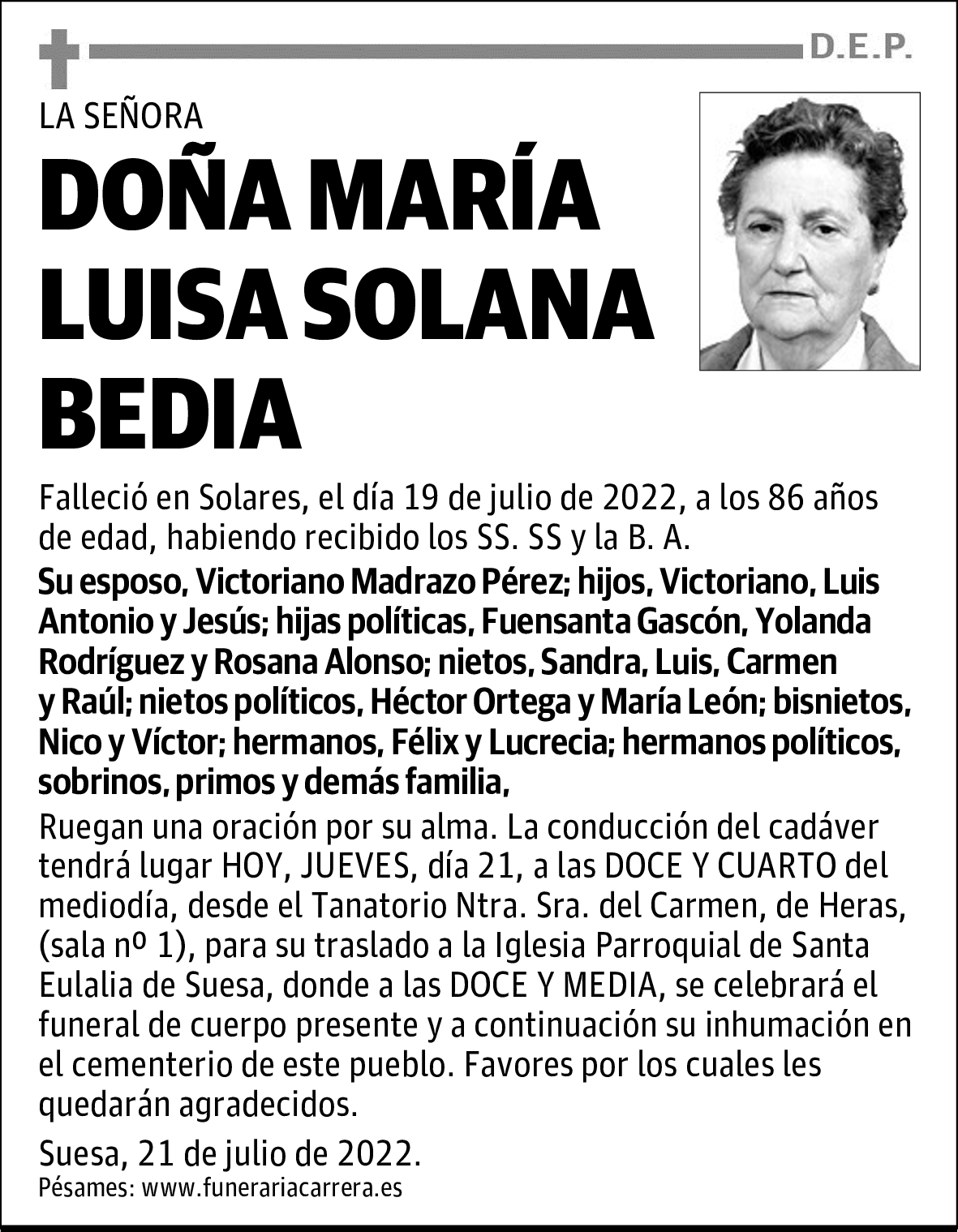 DOÑA MARÍA LUISA SOLANA BEDIA
