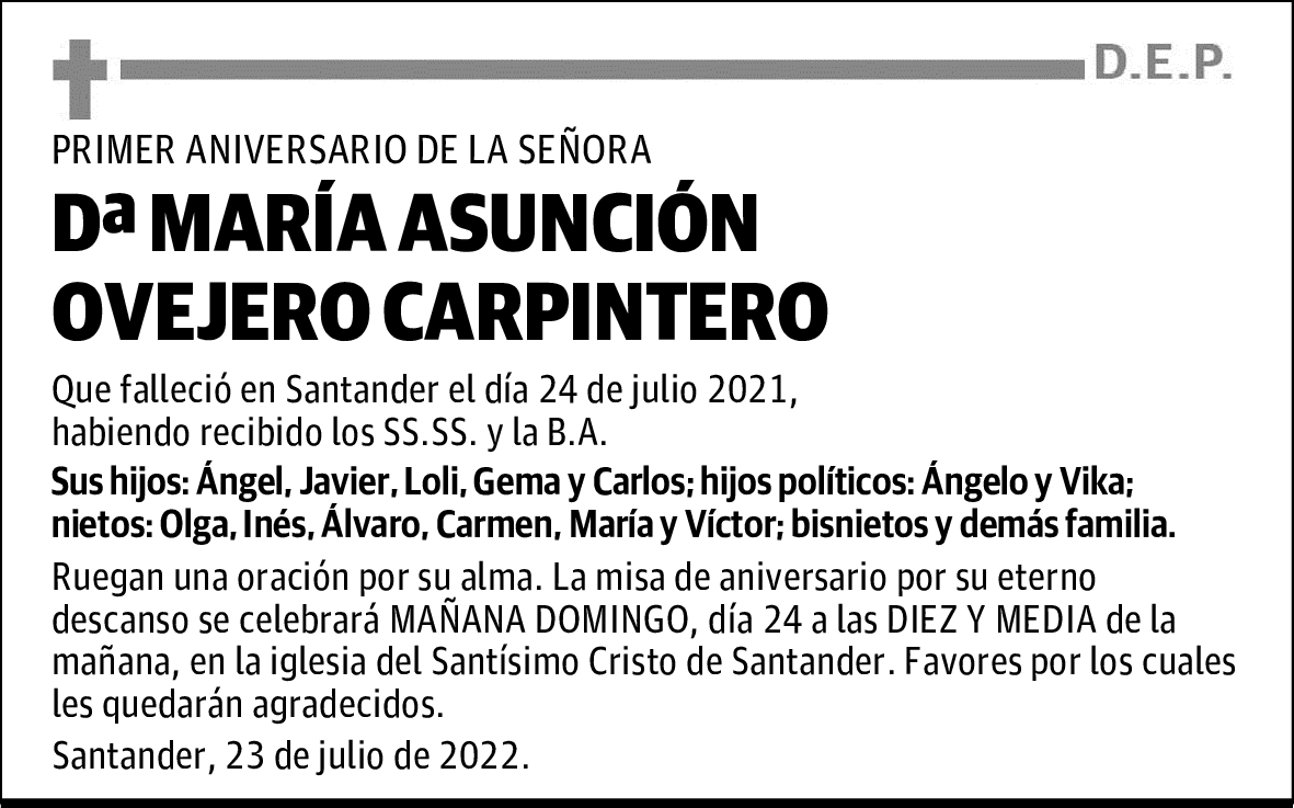 Dª MARÍA ASUNCIÓN OVEJERO CARPINTERO