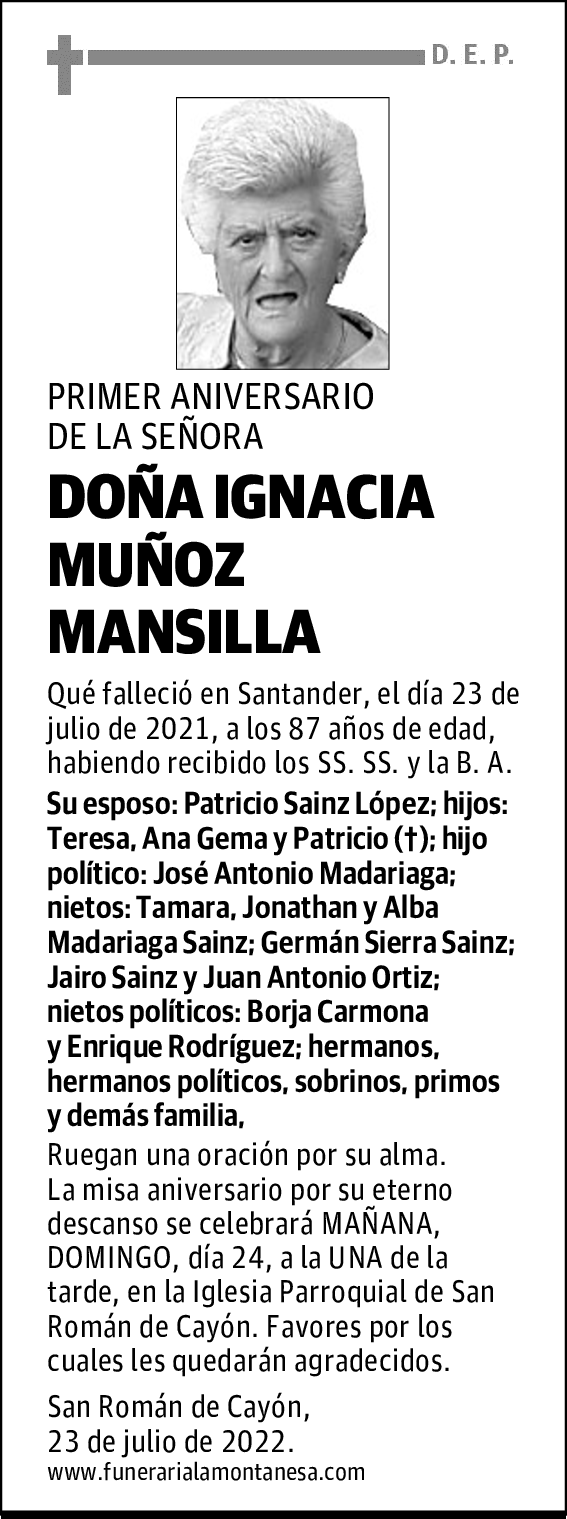 DOÑA IGNACIA MUÑOZ MANSILLA