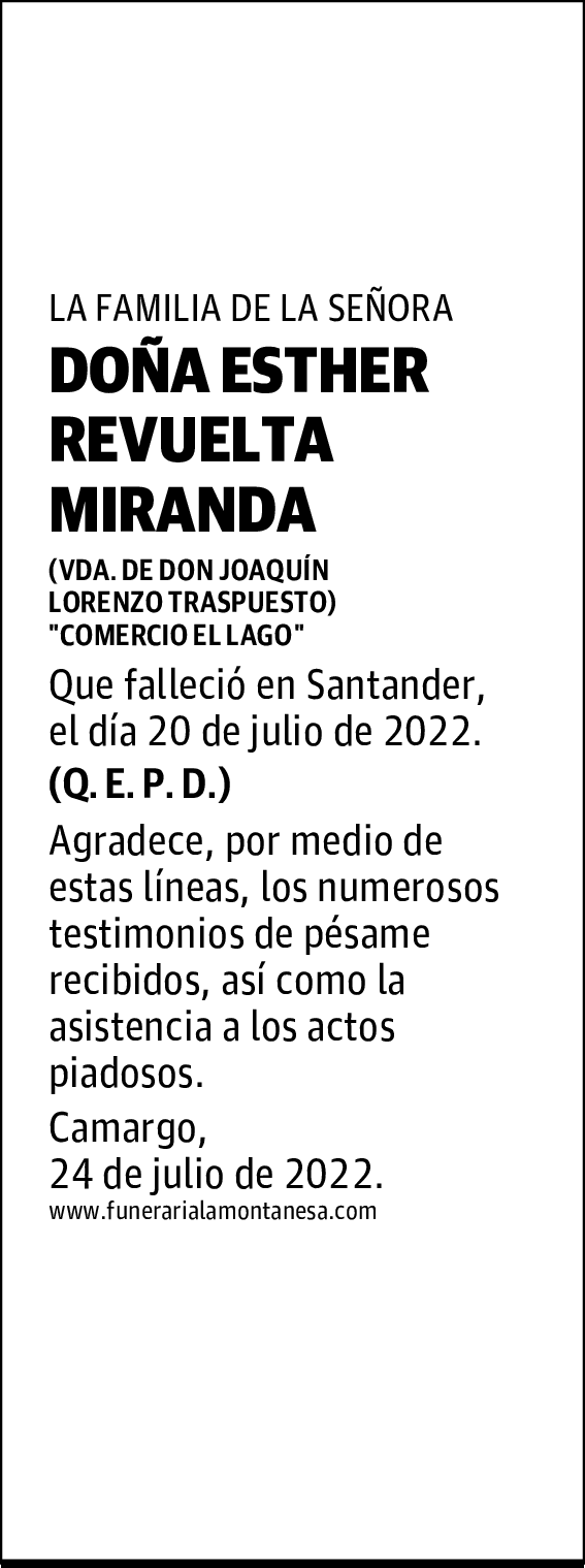 DOÑA ESTHER REVUELTA MIRANDA