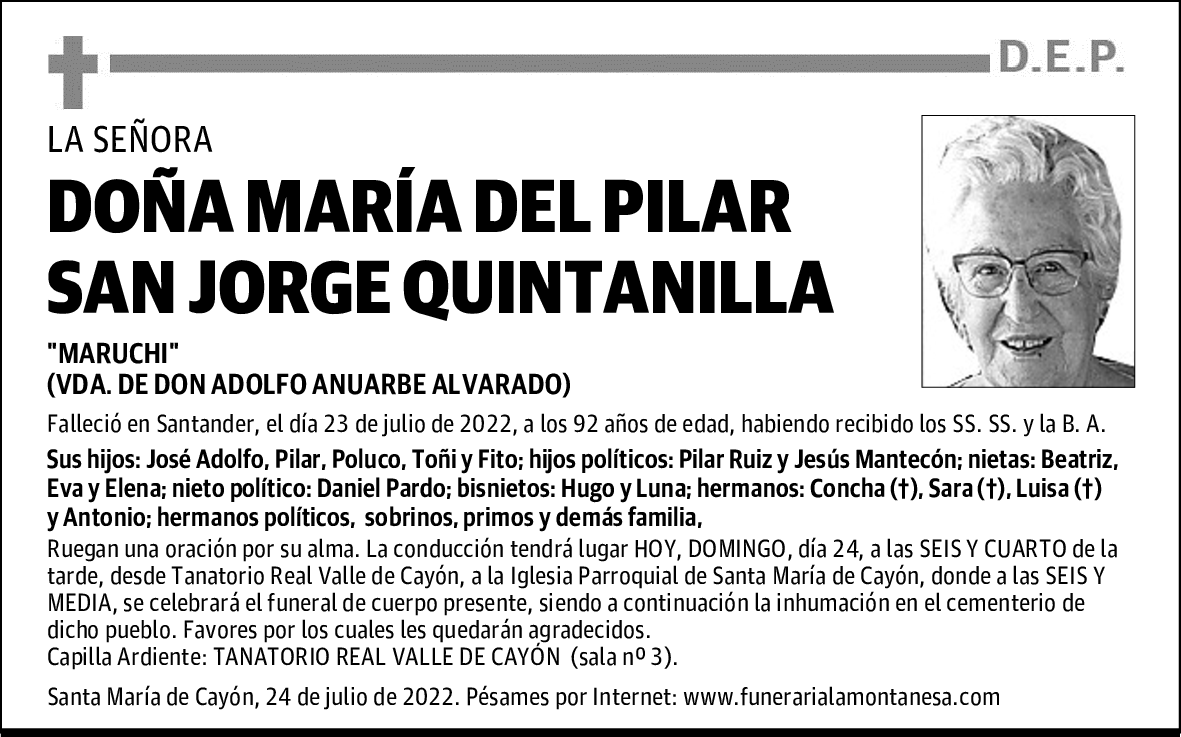DOÑA MARÍA DEL PILAR SAN JORGE QUINTANILLA