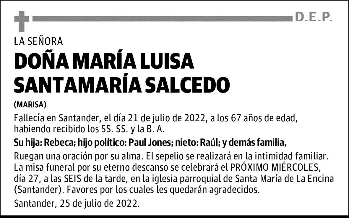 DOÑA MARÍA LUISA SANTAMARÍA SALCEDO