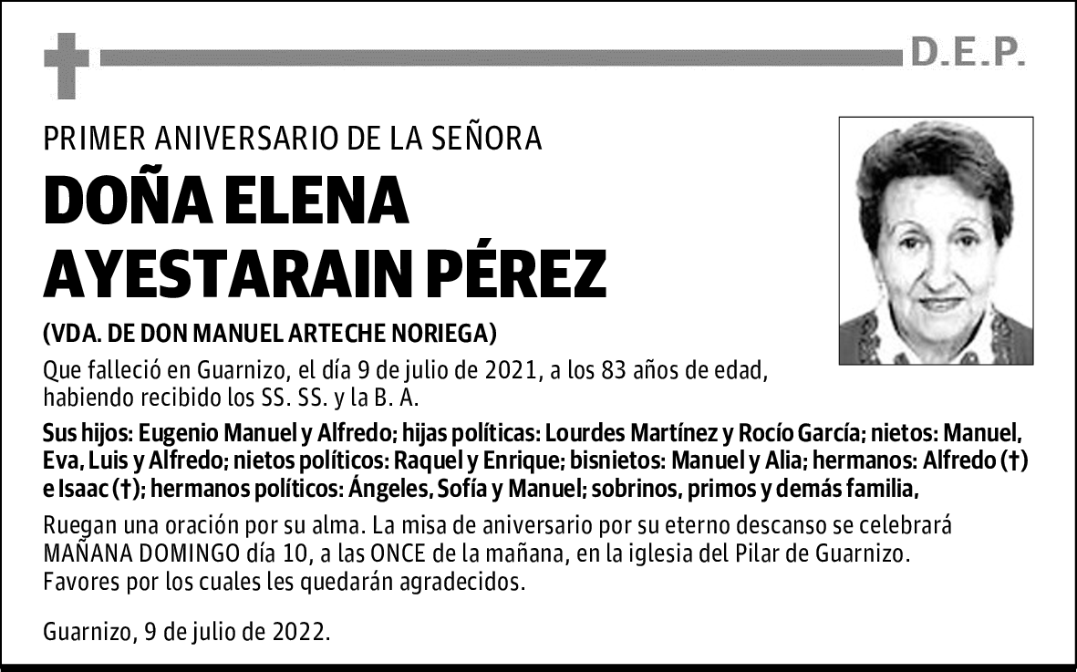 DOÑA ELENA AYESTARAIN PÉREZ