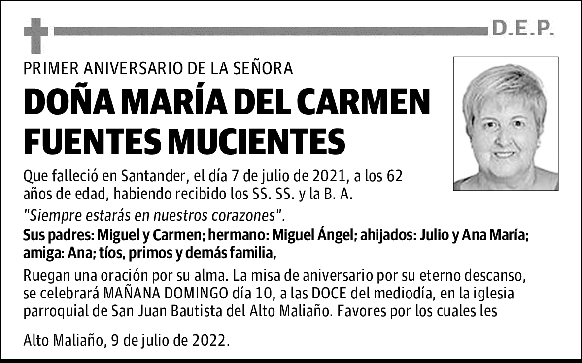 DOÑA MARÍA DEL CARMEN FUENTES MUCIENTES