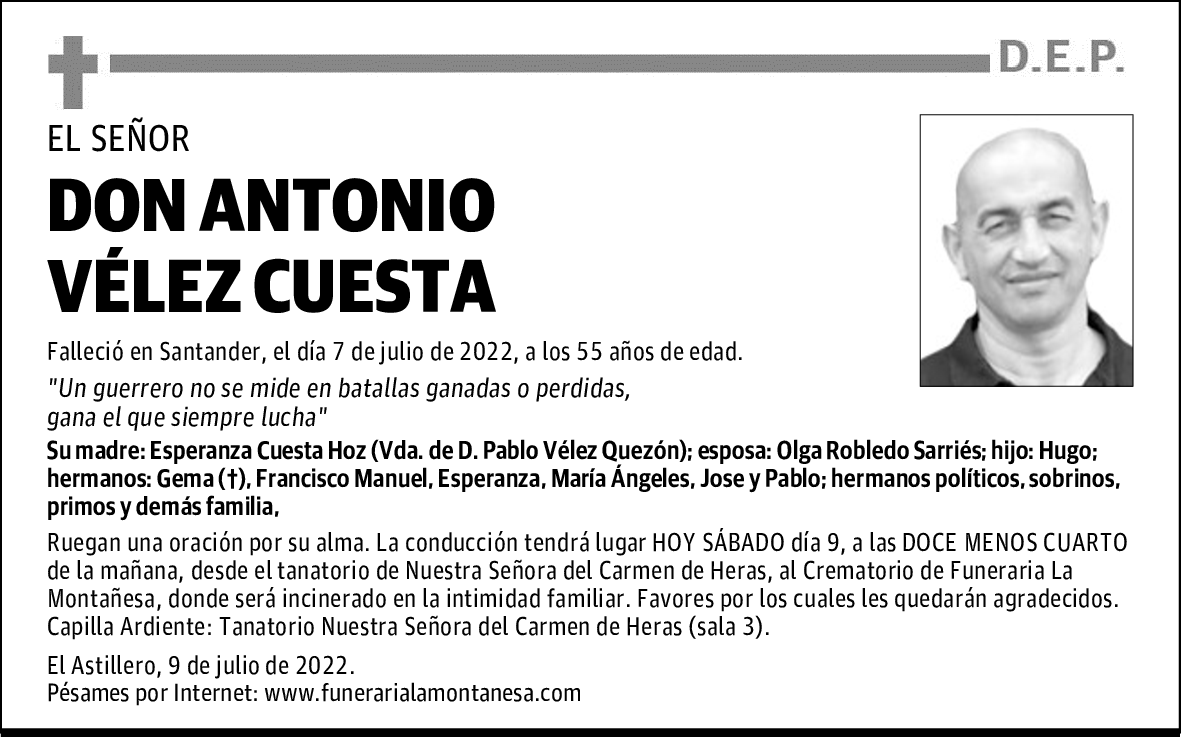 DON ANTONIO VÉLEZ CUESTA