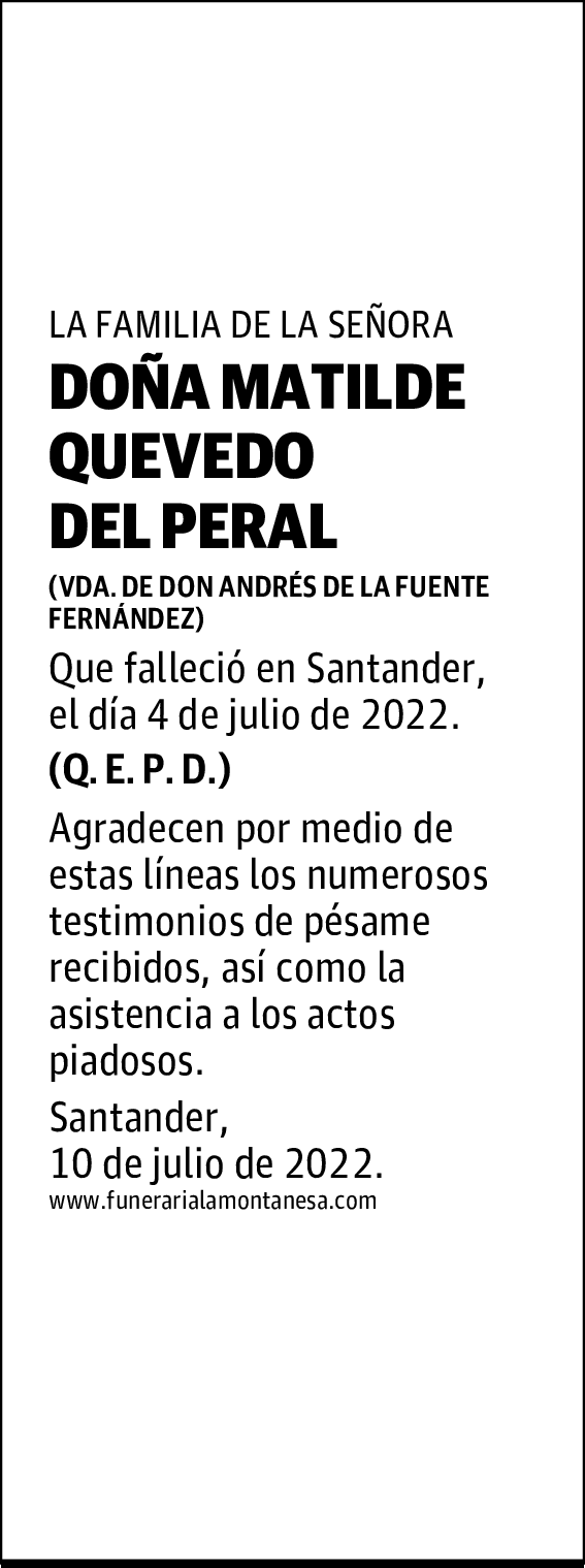 DOÑA MATILDE QUEVEDO DEL PERAL