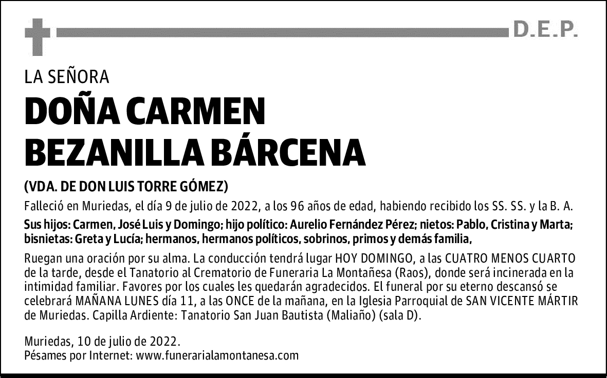 DOÑA CARMEN BEZANILLA BÁRCENA