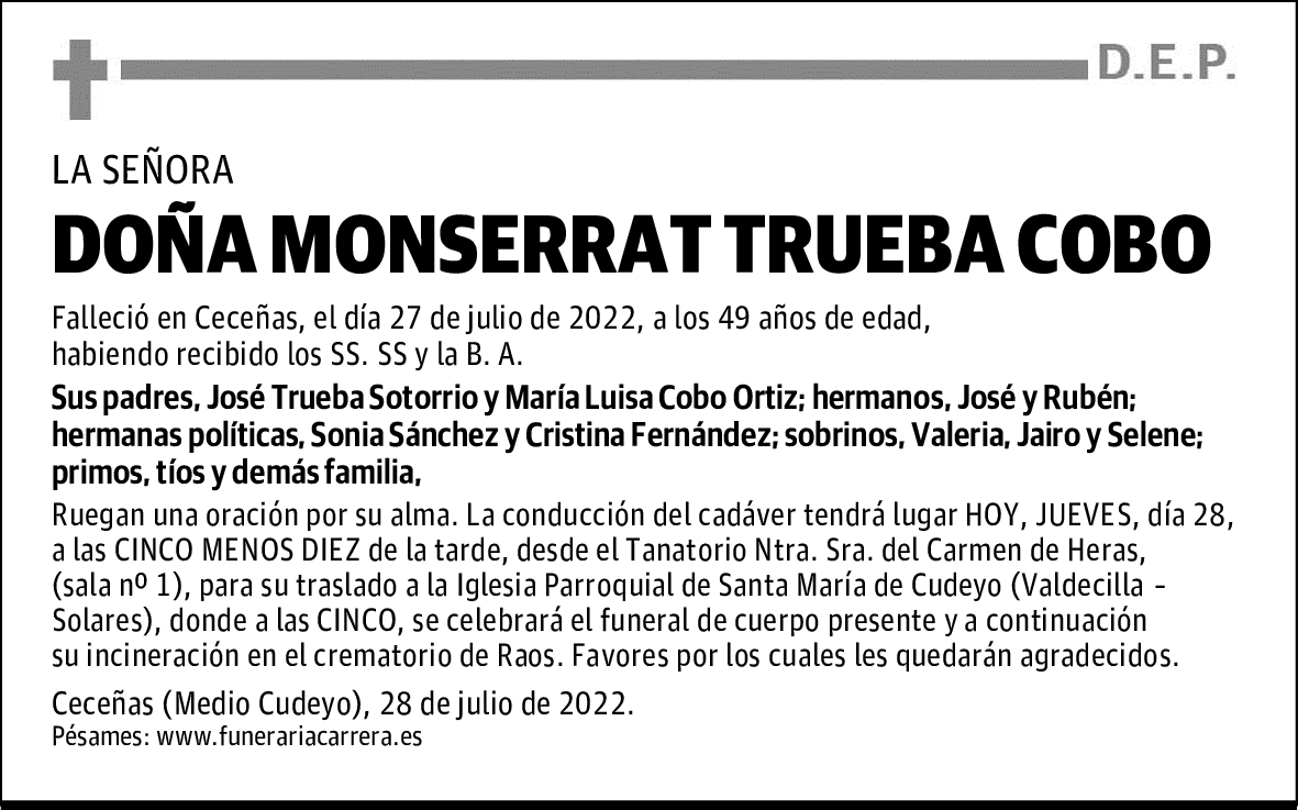 DOÑA MONSERRAT TRUEBA COBO