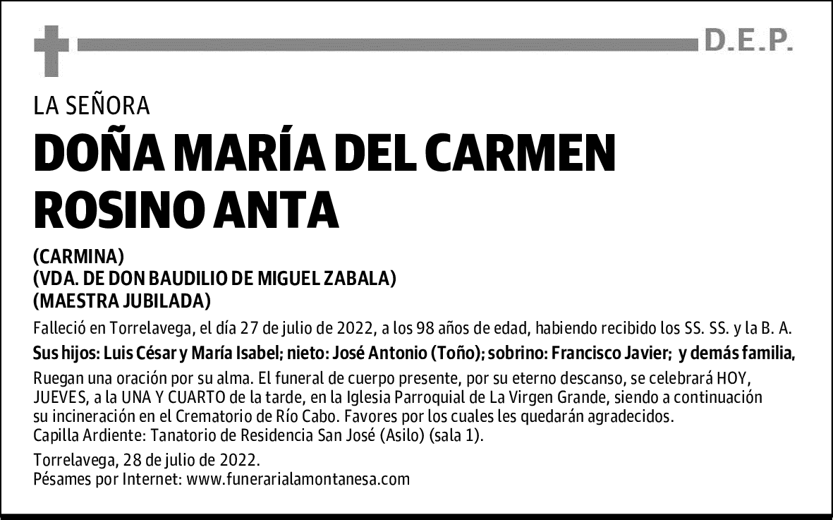 DOÑA MARÍA DEL CARMEN ROSINO ANTA