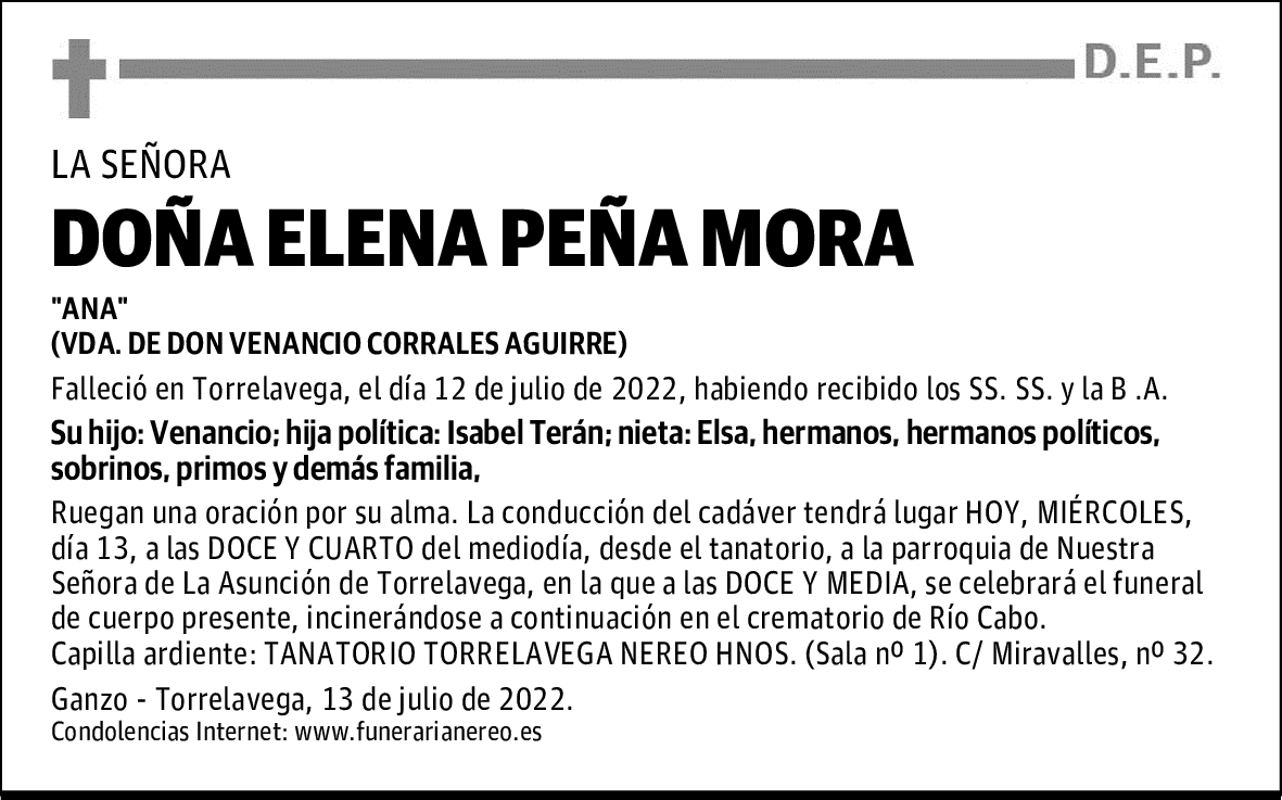 DOÑA ELENA PEÑA MORA