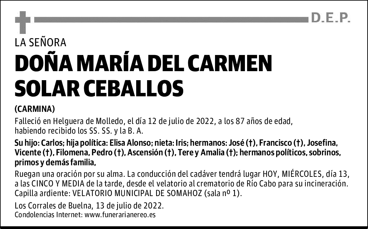 DOÑA MARÍA DEL CARMEN SOLAR CEBALLOS