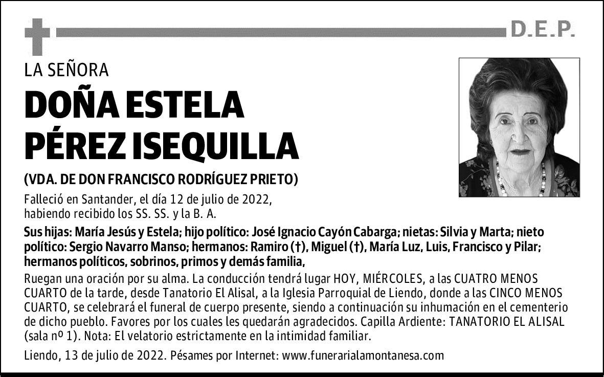 DOÑA ESTELA PÉREZ ISEQUILLA