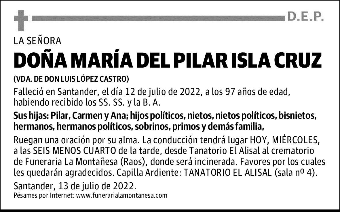 DOÑA MARIA DEL PILAR ISLA CRUZ