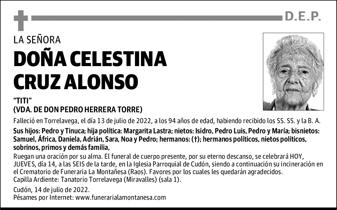 DOÑA CELESTINA CRUZ ALONSO