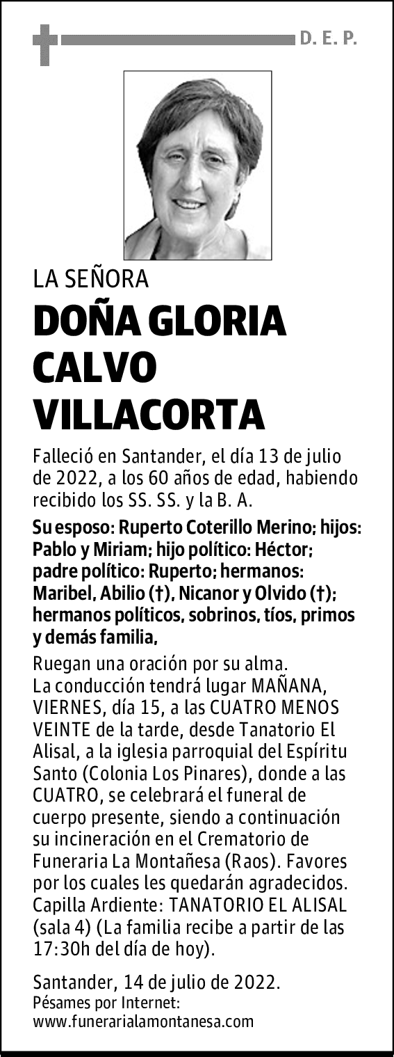 DOÑA GLORIA CALVO VILLACORTA
