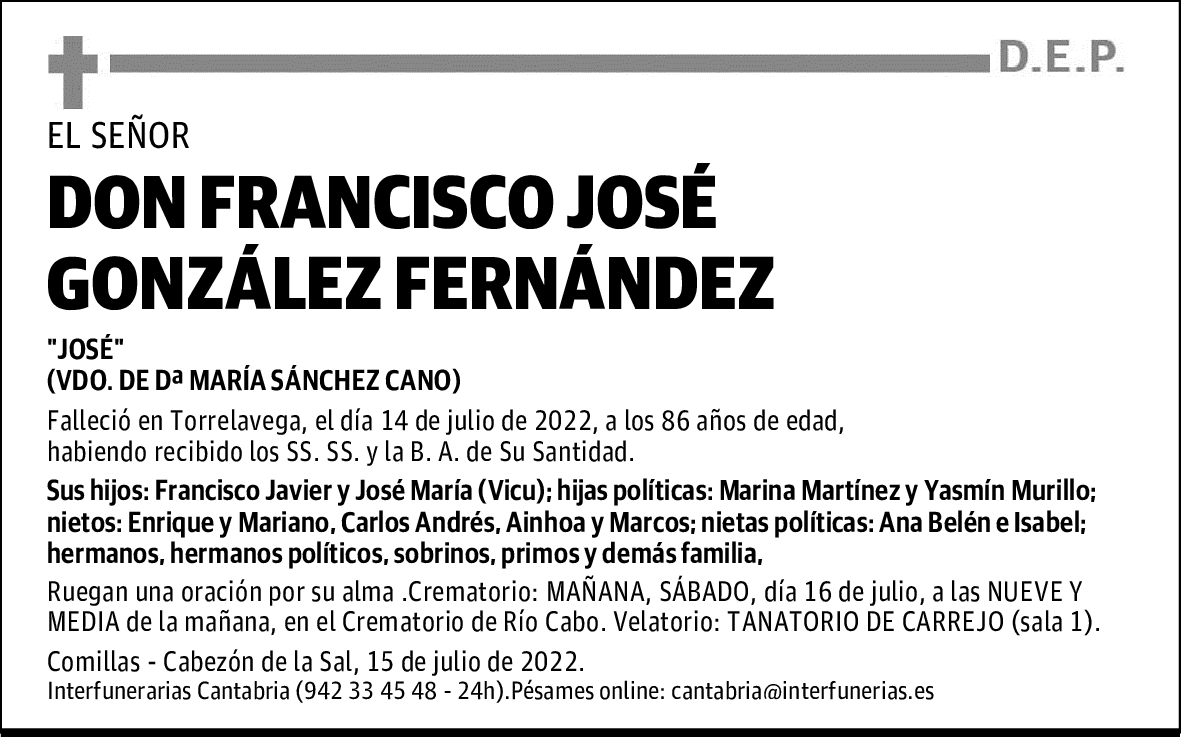 D. FRANCISCO JOSÉ GONZÁLEZ FERNÁNDEZ