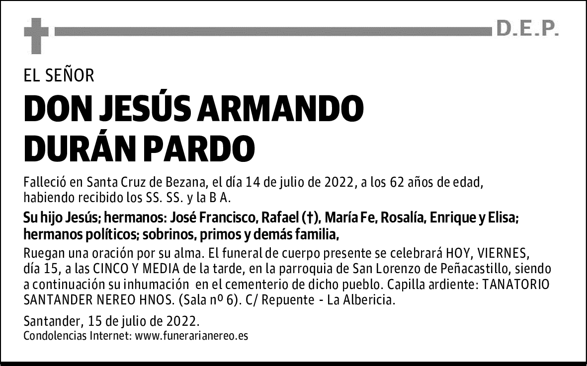 DON JESÚS ARMANDO DURÁN PARDO