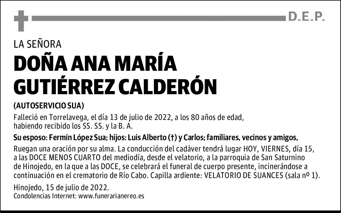 DOÑA ANA MARÍA GUTÉRREZ CALDERÓN