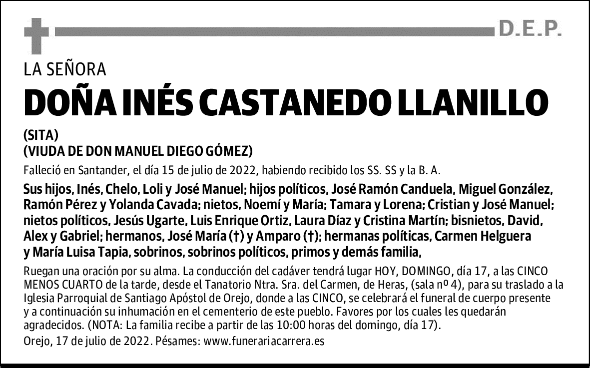 DOÑA INÉS CASTANEDO LLANILLO