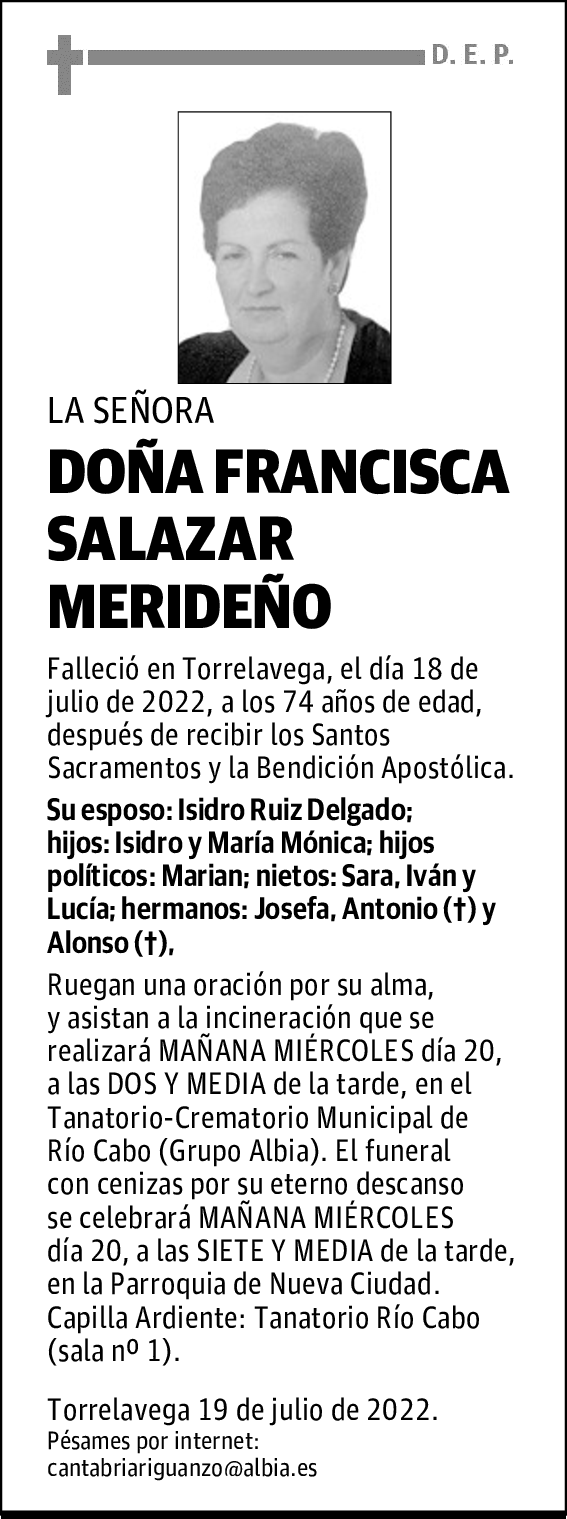 DOÑA FRANCISCA SALAZAR MERIDEÑO