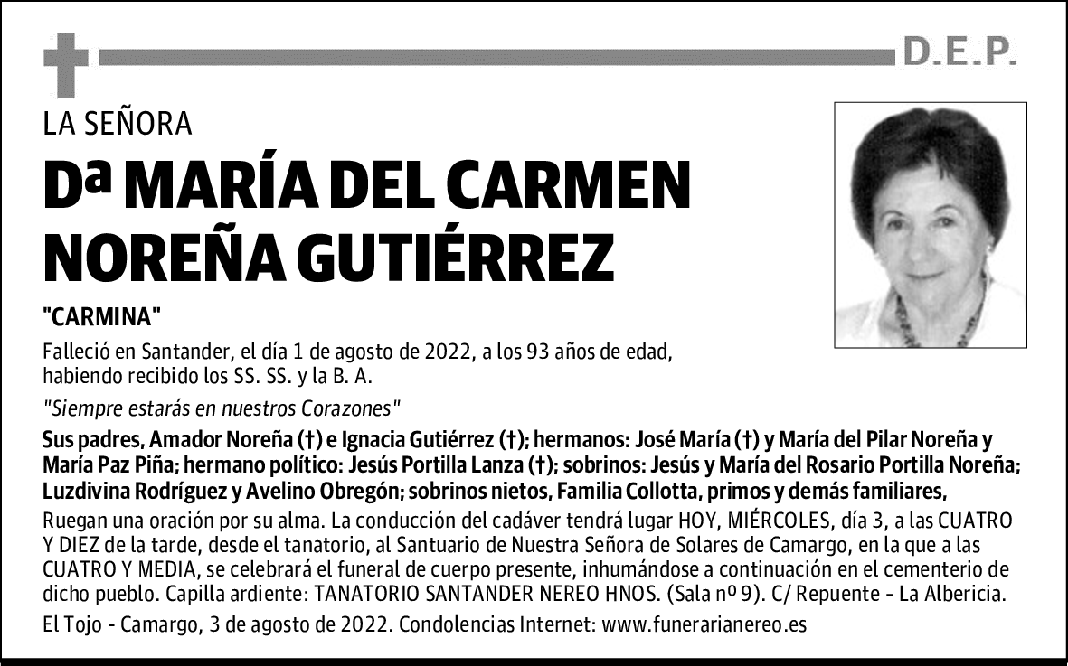 DOÑA MARÍA DEL CARMEN NOREÑA GUTIÉRREZ
