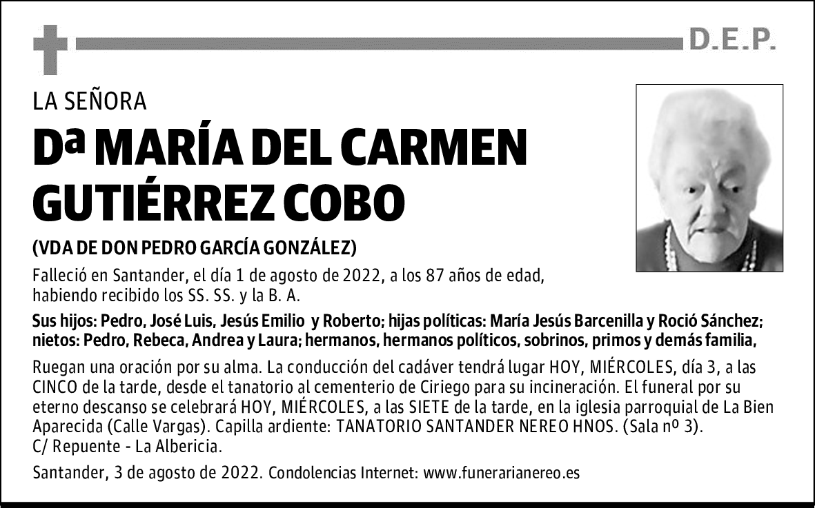 DOÑA MARÍA DEL CARMEN GUTIÉRREZ COBO