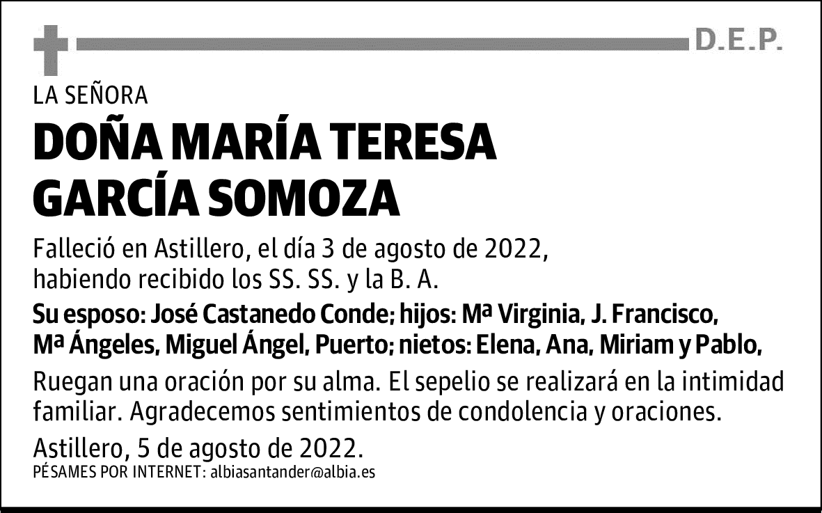 DOÑA MARÍA TERESA GARCÍA SOMOZA