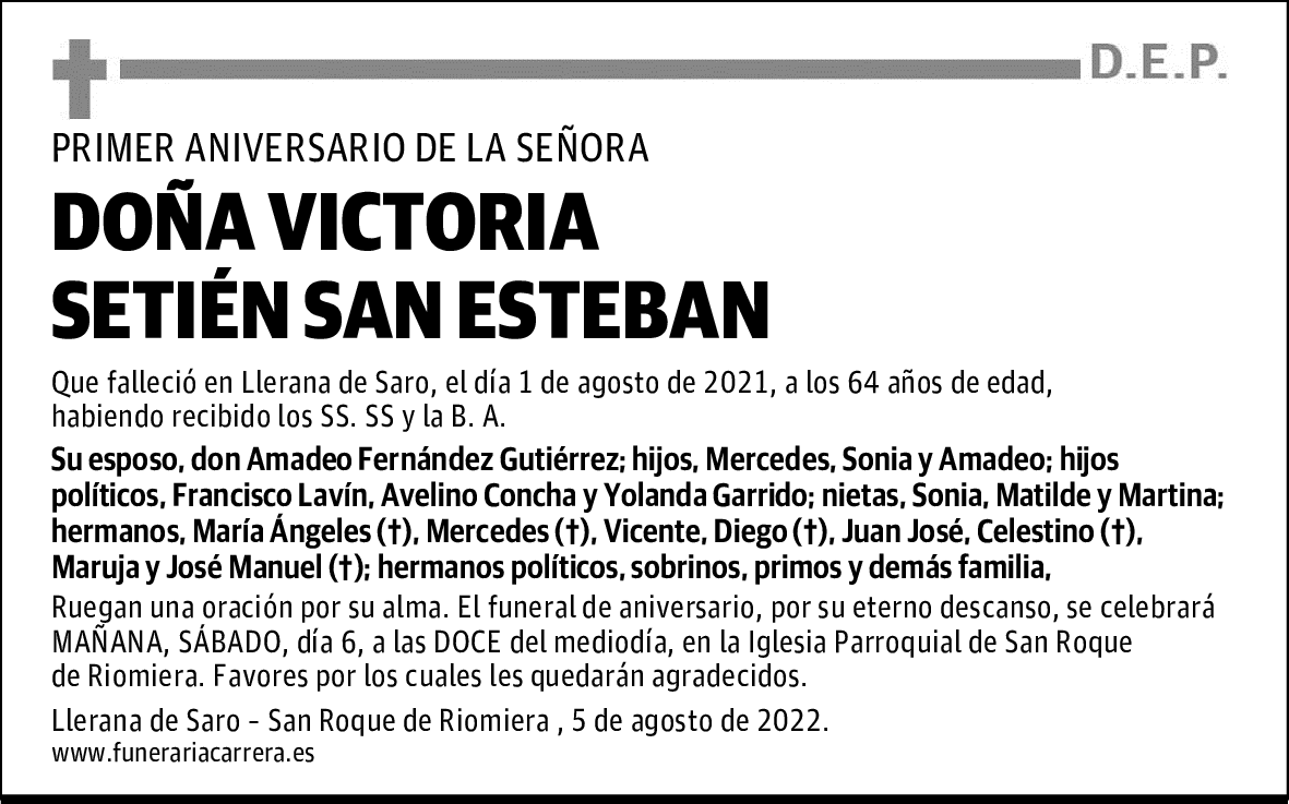 DOÑA VICTORIA SETIÉN SAN ESTEBAN