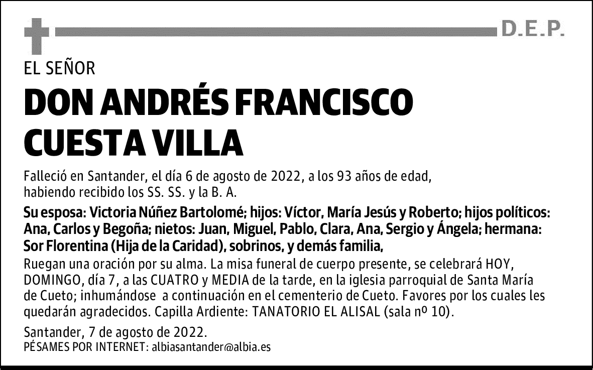 DON ANDRÉS FRANCISCO CUESTA VILLA