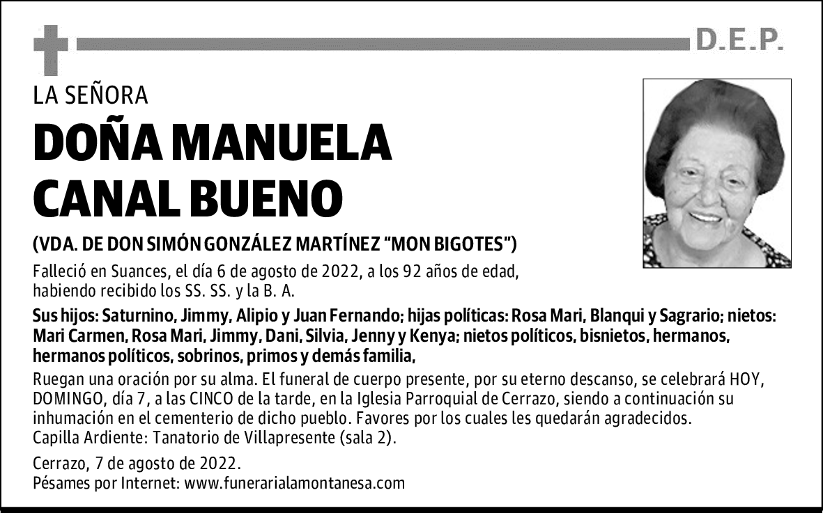 DOÑA MANUELA CANAL BUENO