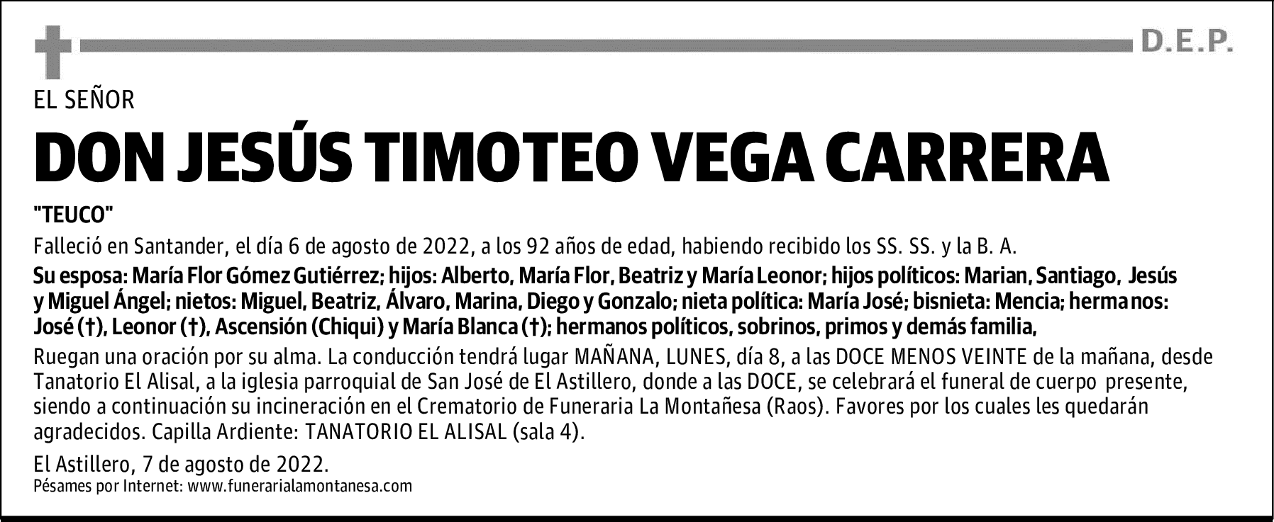 DON JESÚS TIMOTEO VEGA CARRERA