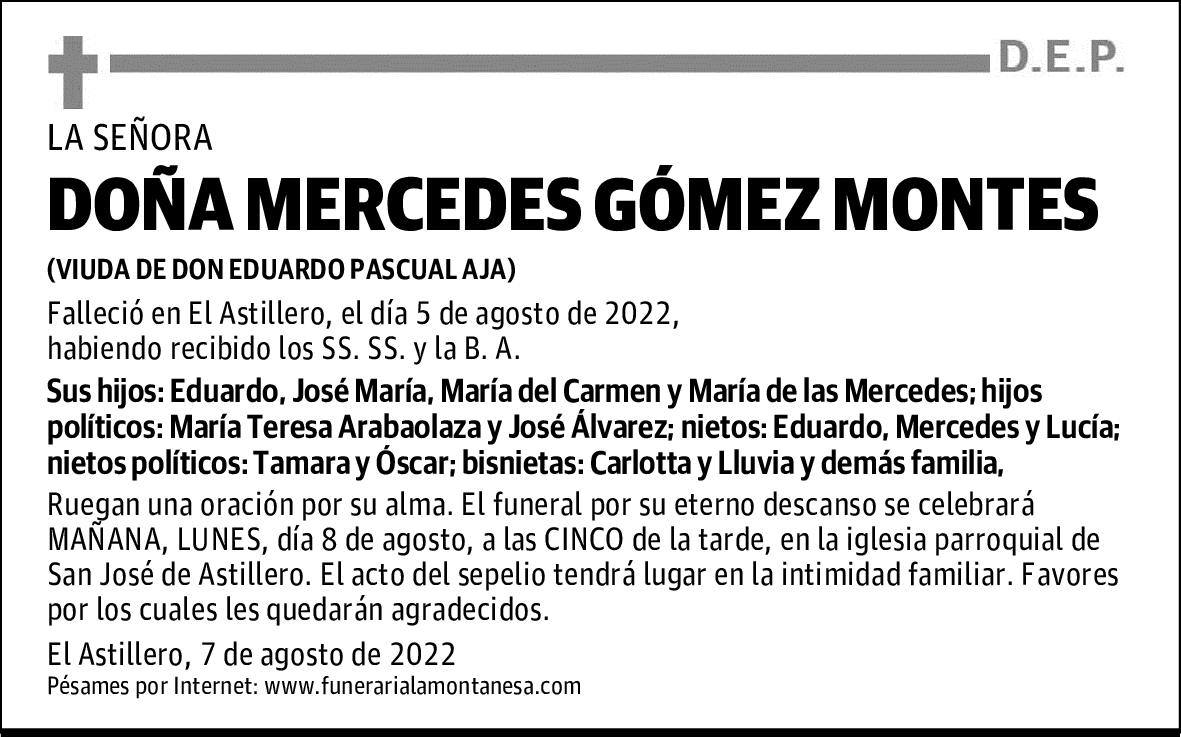 DOÑA MERCEDES GÓMEZ MONTES