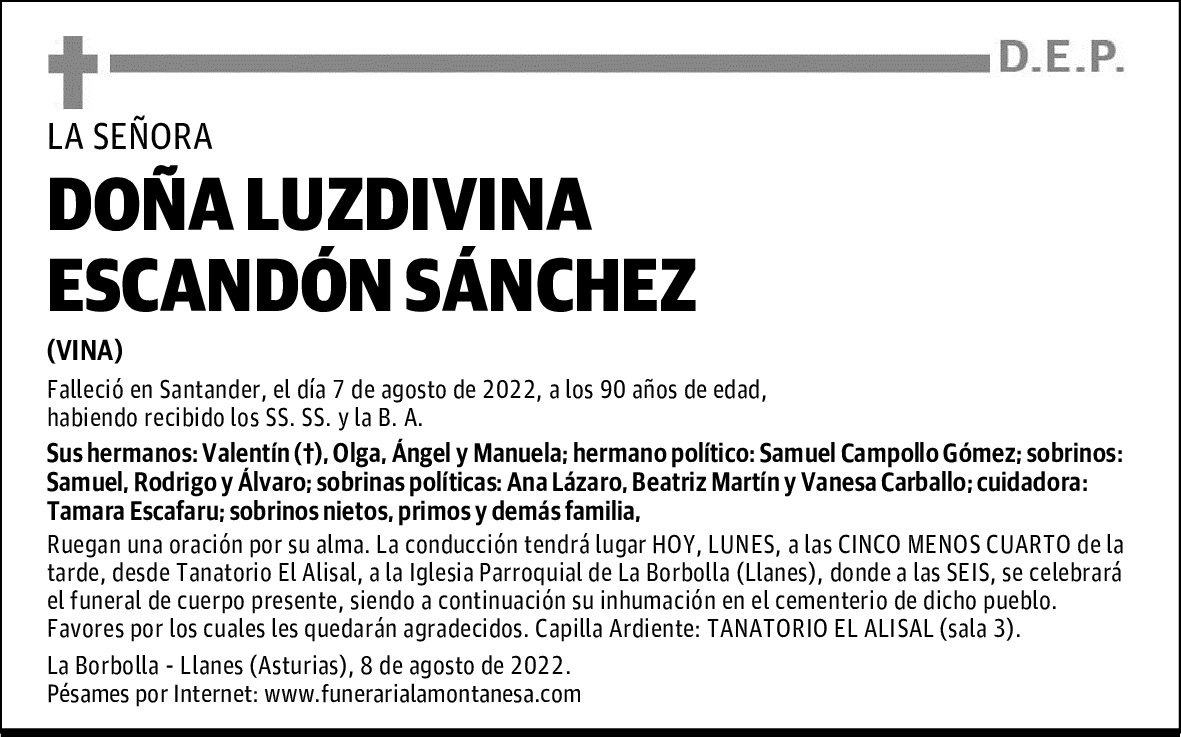 DOÑA LUZDIVINA ESCANDÓN SÁNCHEZ