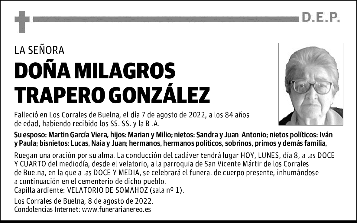 DOÑA MILAGROS TRAPERO GONZÁLEZ