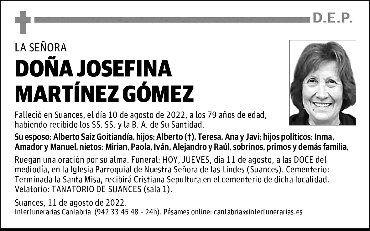 Dª. JOSEFINA MARTÍNEZ GÓMEZ