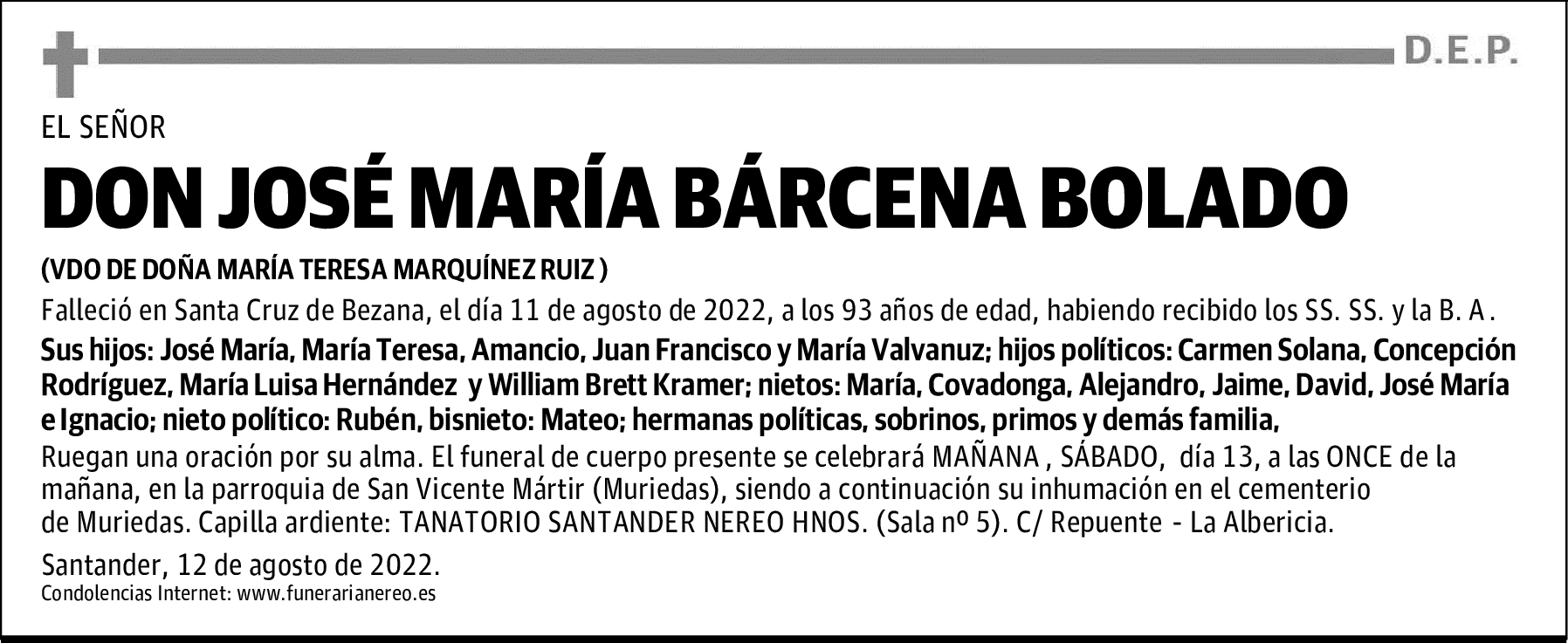 DON JOSÉ MARÍA BÁRCENA BOLADO