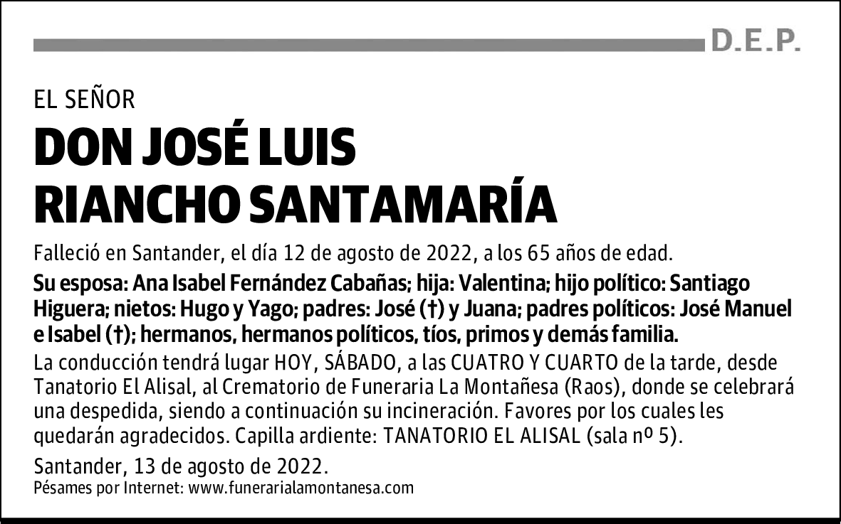 DON JOSÉ LUIS RIANCHO SANTAMARÍA
