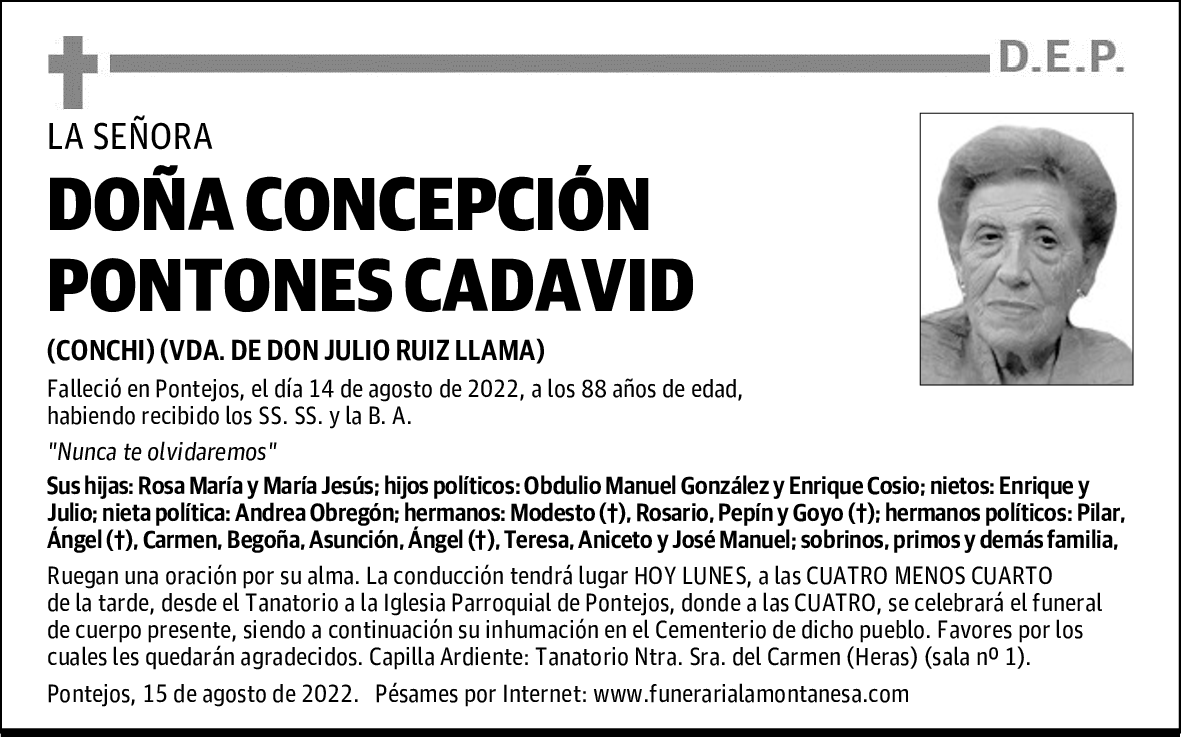 DOÑA CONCEPCIÓN PONTONES CADAVID
