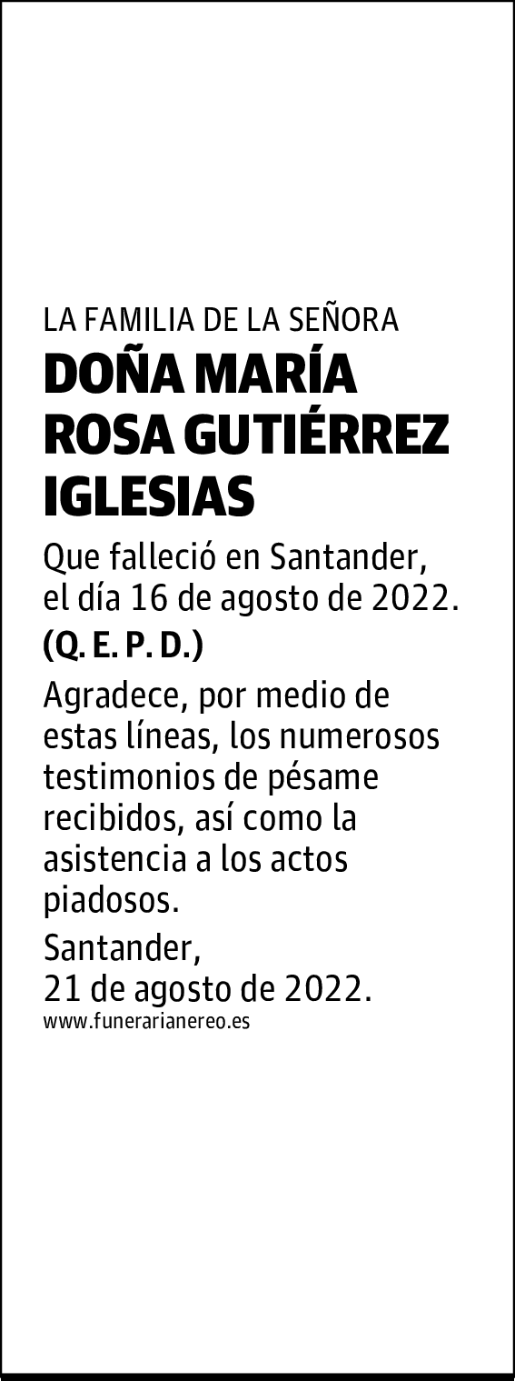 DOÑA MARÍA ROSA GUTIÉRREZ IGLESIAS