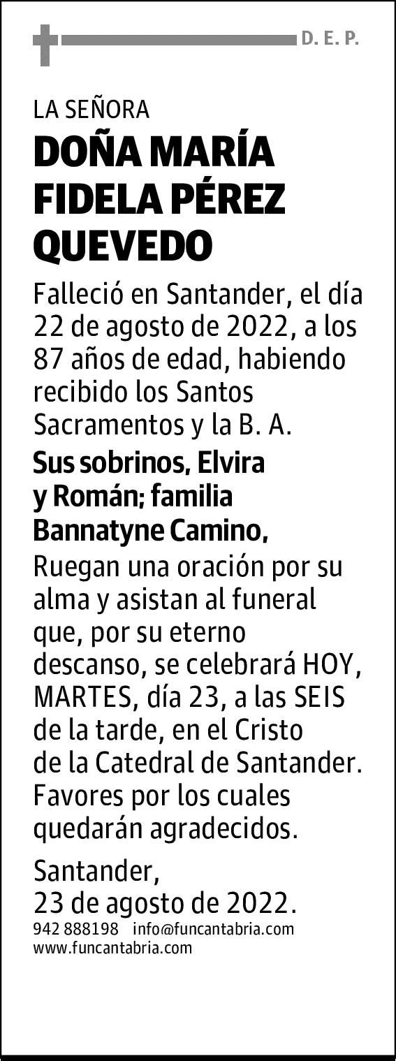 DOÑA MARÍA FIDELA PÉREZ QUEVEDO