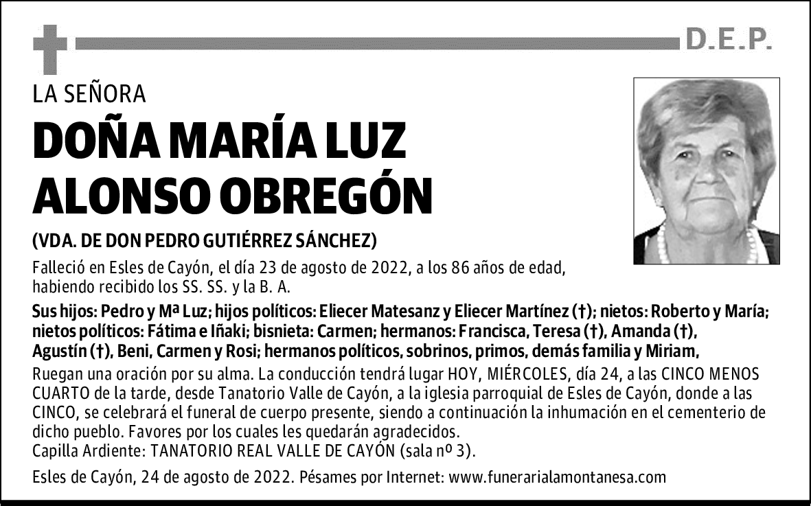 DOÑA MARÍA LUZ ALONSO OBREGÓN