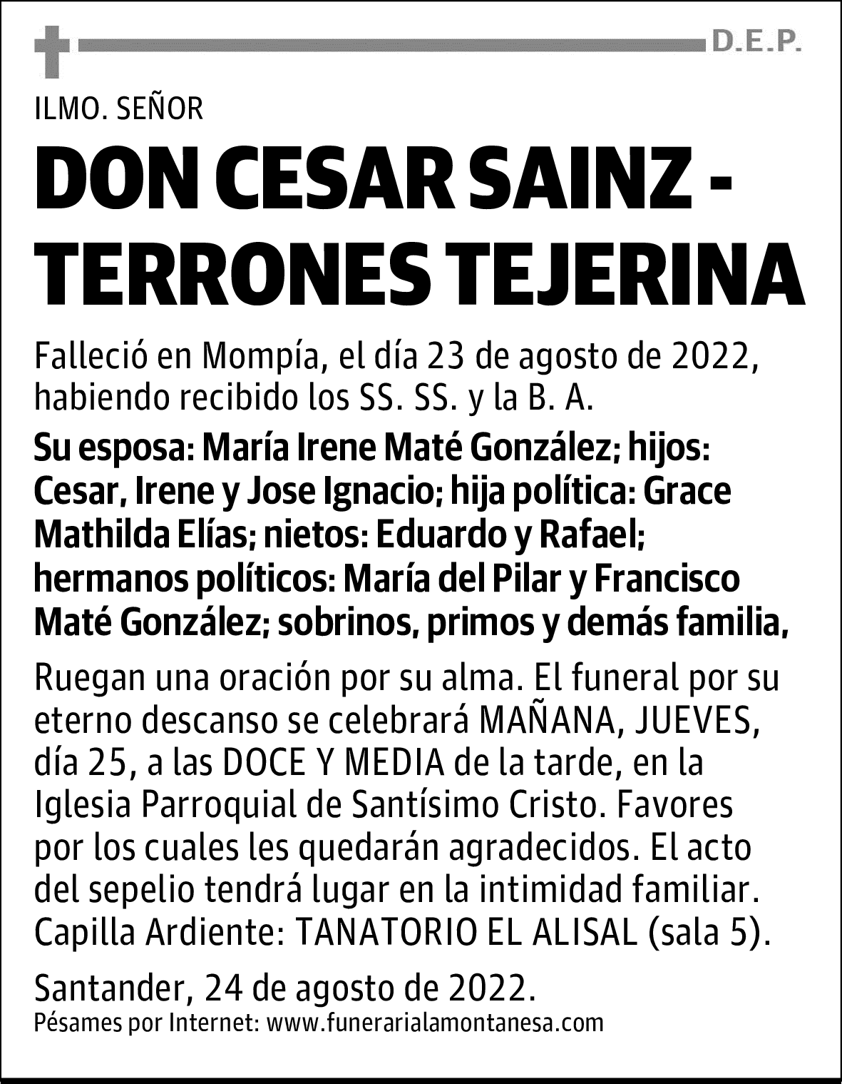 DON CESAR SAINZ - TERRONES TEJERINA