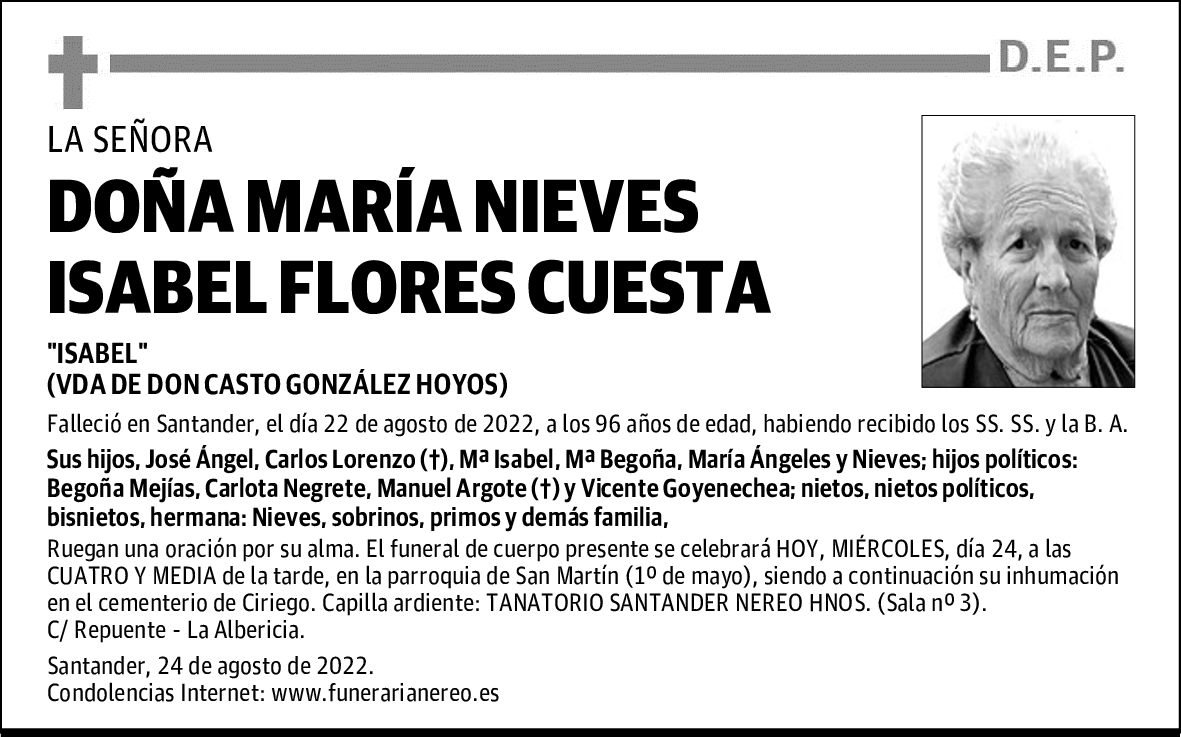 DOÑA MARÍA NIEVES ISABEL FLORES CUESTA