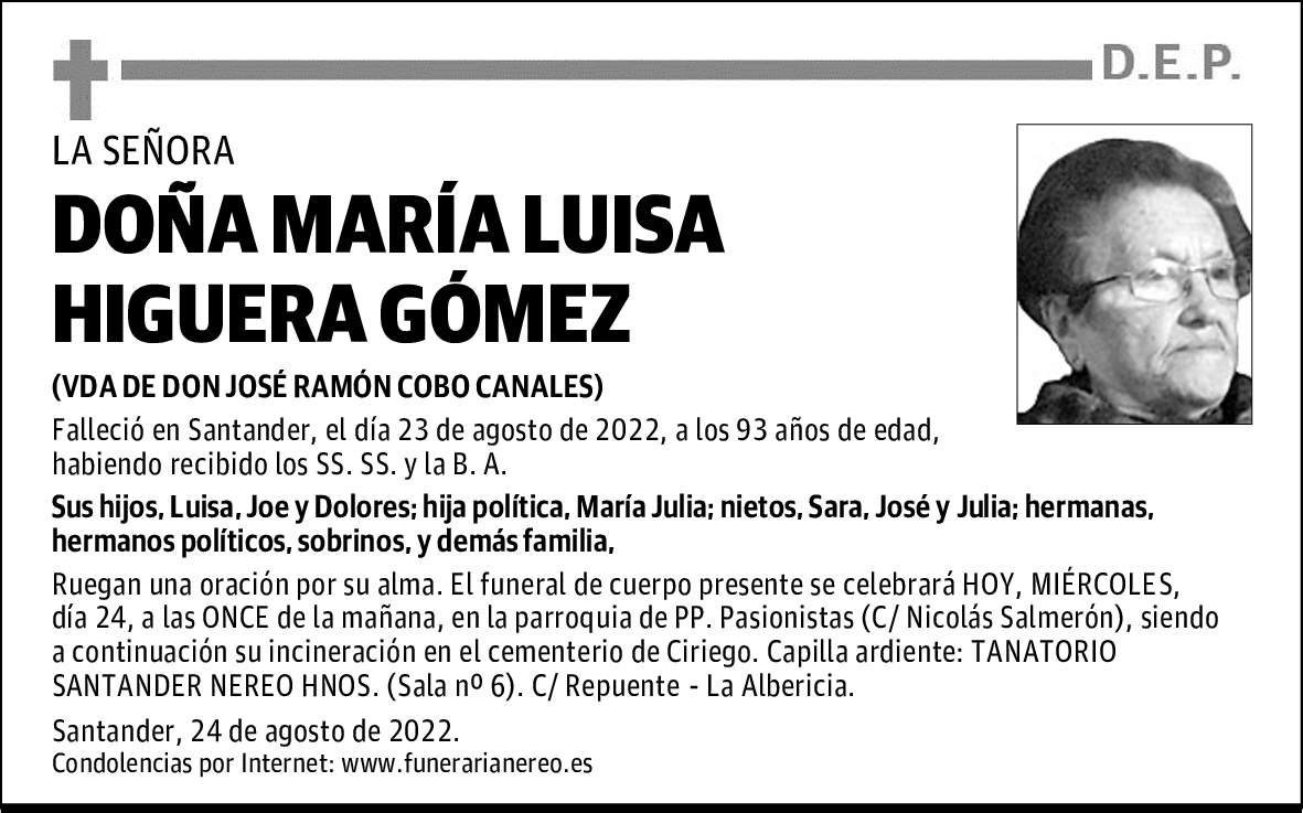 DOÑA MARIA LUISA HIGUERA GOMEZ