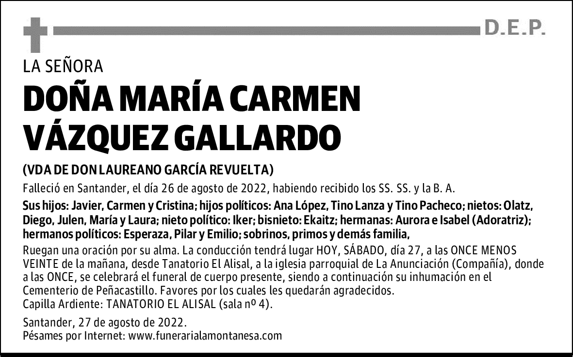 DOÑA MARÍA CARMEN VÁZQUEZ GALLARDO