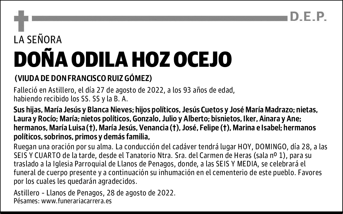 DOÑA ODILA HOZ OCEJO