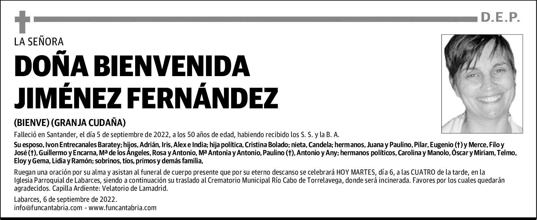 DOÑA BIENVENIDA JIMÉNEZ FERNÁNDEZ