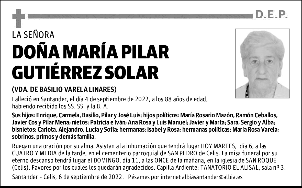 DOÑA MARÍA PILAR GUTIÉRREZ SOLAR